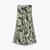 Tory Burch Floral Print Satin Midi Skirt In Green Pixel Floral