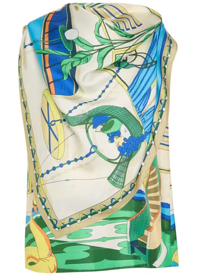 Tory Burch Printed Scarf-effect Silk Top In Multi