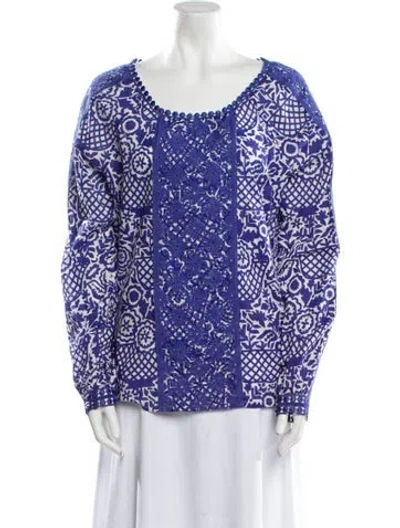 Pre-owned Tory Burch Printed Scoop Neck Blouse In Blue