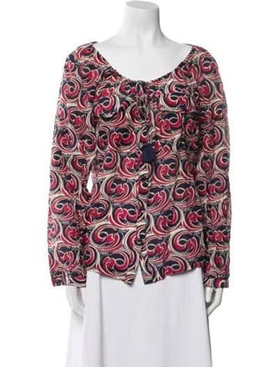 Pre-owned Tory Burch Printed Scoop Neck Blouse In Blue