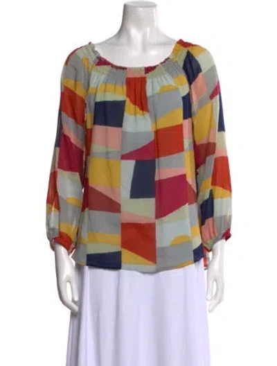 Pre-owned Tory Burch Printed Scoop Neck Blouse In Blue