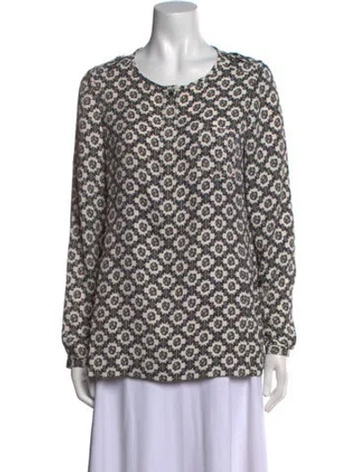 Pre-owned Tory Burch Printed Scoop Neck Blouse In White