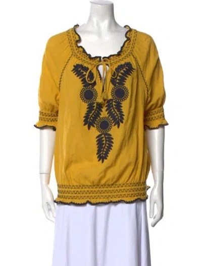 Pre-owned Tory Burch Printed Scoop Neck Blouse In Yellow