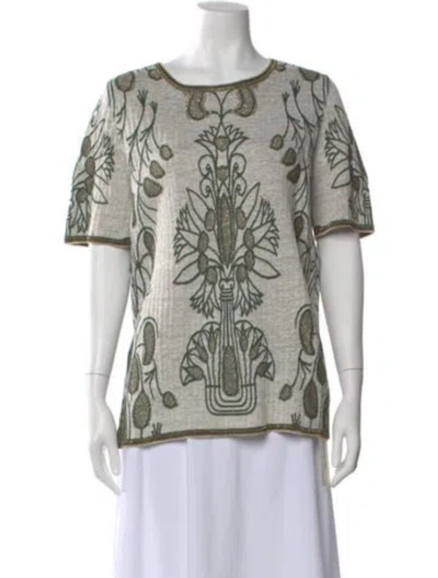 Pre-owned Tory Burch Printed Scoop Neck Sweater In Gray
