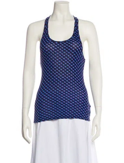 Pre-owned Tory Burch Printed Scoop Neck Top In Blue