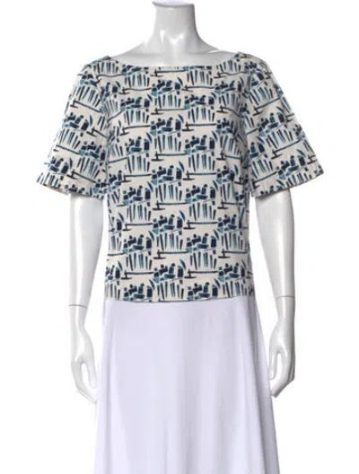 Pre-owned Tory Burch Printed Scoop Neck Top In Blue