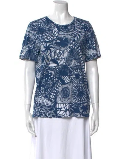 Pre-owned Tory Burch Printed Scoop Neck T-shirt In Blue