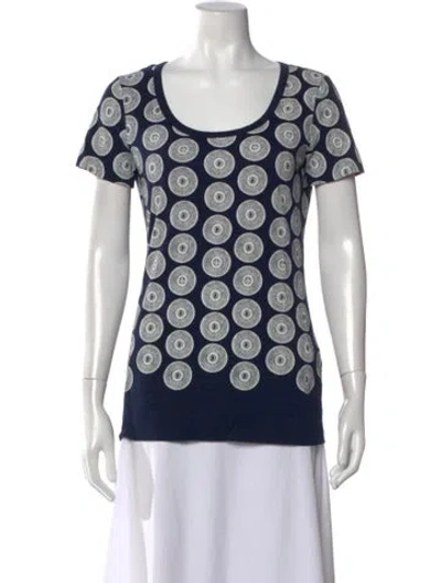 Pre-owned Tory Burch Printed Scoop Neck T-shirt In Blue