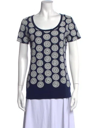 Pre-owned Tory Burch Printed Scoop Neck T-shirt In Blue