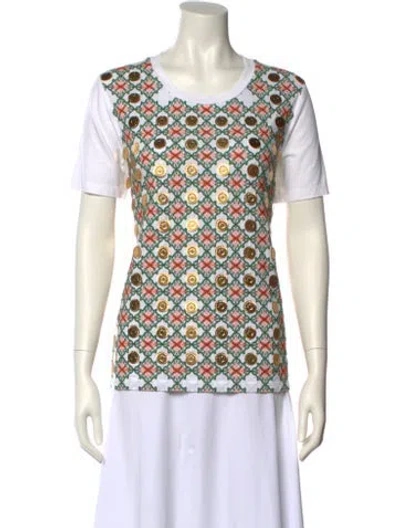 Pre-owned Tory Burch Printed Scoop Neck T-shirt In White