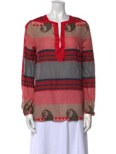 Pre-owned Tory Burch Printed Scoop Neck Tunic In Red