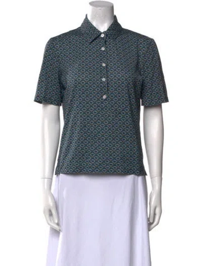 Pre-owned Tory Burch Printed Short Sleeve Polo In Blue