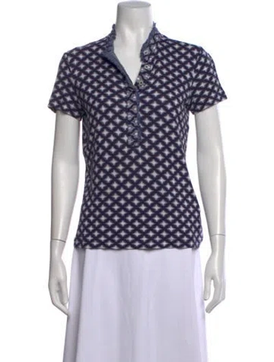 Pre-owned Tory Burch Printed Short Sleeve Polo In Blue