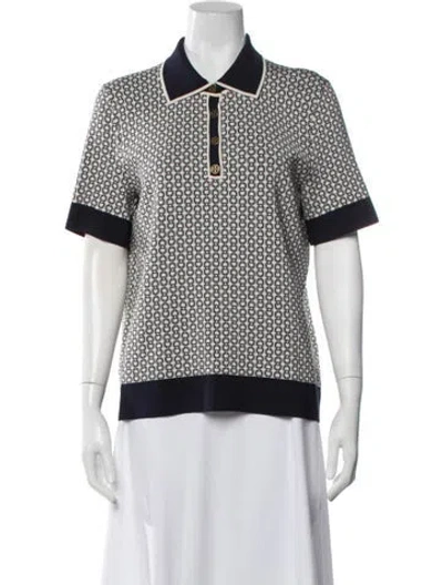 Pre-owned Tory Burch Printed Short Sleeve Polo In Blue