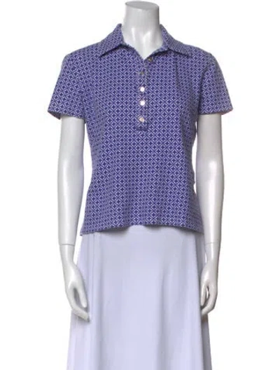 Pre-owned Tory Burch Printed Short Sleeve Polo In Purple