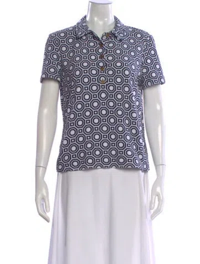 Pre-owned Tory Burch Printed Short Sleeve Polo In White