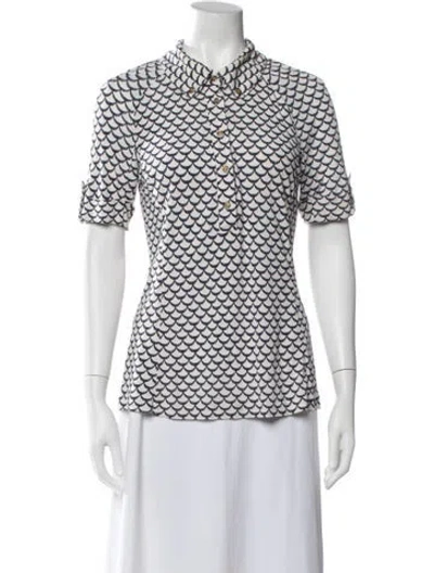 Pre-owned Tory Burch Printed Short Sleeve Polo In White