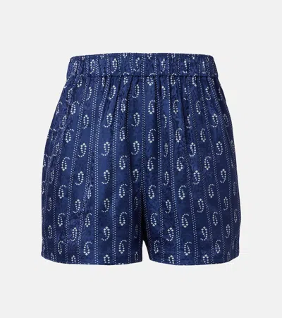 Tory Burch Sophisticated Silk Shorts With Artistic Pattern In Blue