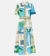 Tory Burch Printed Silk And Cotton-blend Midi Shirt Dress In Multi