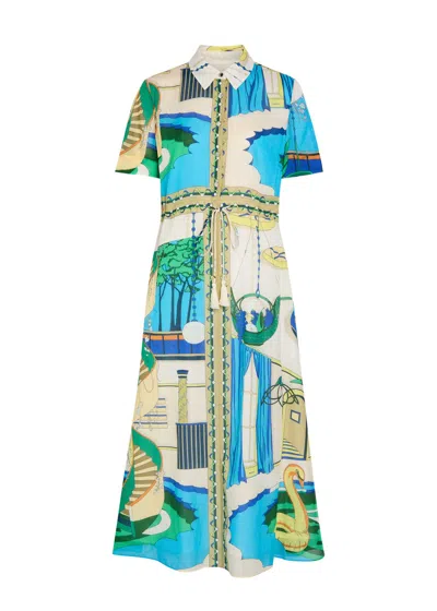 Tory Burch Printed Silk And Cotton-blend Midi Shirt Dress In Multi