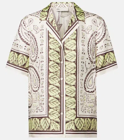 Tory Burch Printed Silk Bowling Shirt In Multi