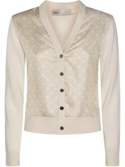 Tory Burch Printed Silk Cardigan In Beige