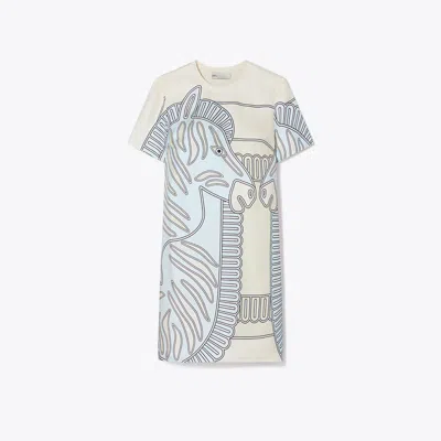 Tory Burch Printed Silk Front T-shirt Dress In Blue Zebra Scarf