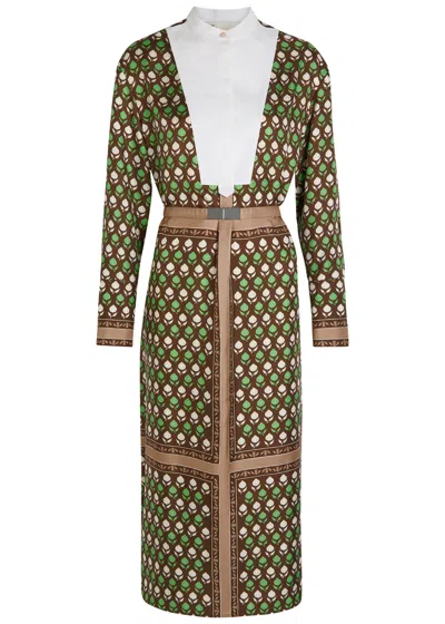 Tory Burch Printed Silk Midi Shirt Dress In Multi