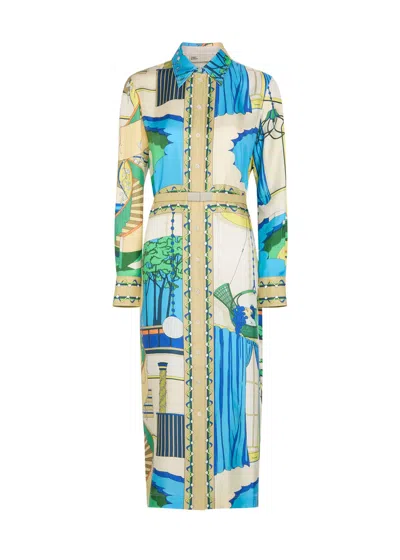 Tory Burch Printed Silk Midi Shirt Dress In Multi