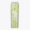 Tory Burch Elegant Printed Silk Pants For Women In Chartreuse Twisty Flower