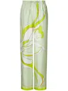 Tory Burch Elegant Printed Silk Pants For Women In 绿色