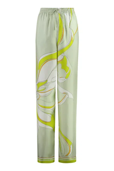 Tory Burch Printed Silk Pants For Effortless Elegance In Green