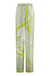 Tory Burch Elegant Printed Silk Pants For Women In Green