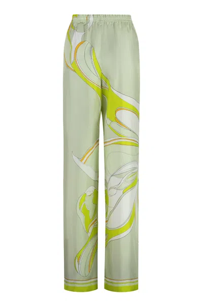 Tory Burch Printed Silk Pants In Green