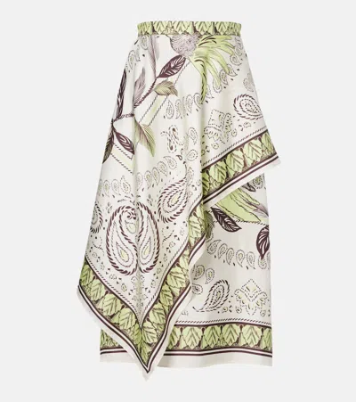 Tory Burch Printed Silk-twill Wrap Skirt In Multi