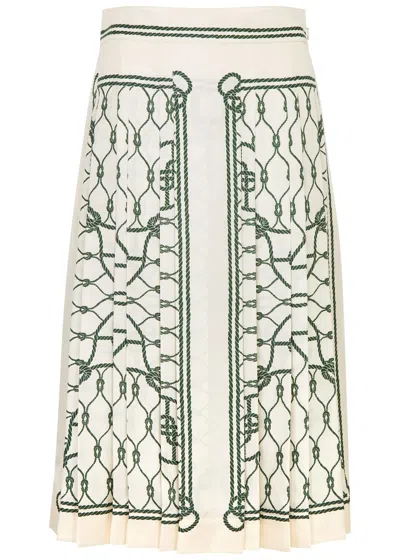 Tory Burch Printed Silk-satin Midi Skirt In Green