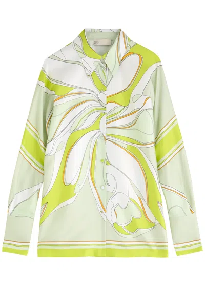 Tory Burch Printed Silk Tunic In Chartreuse Twisty Flower