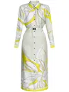 Tory Burch Silk Belted Midi Shirt Dress In Green