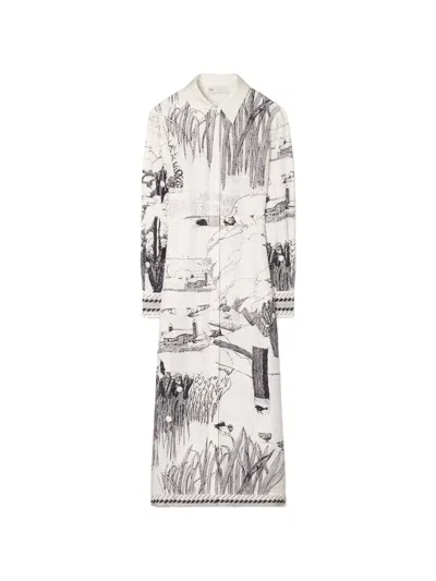 Tory Burch Printed Silk Shirtdress In Neutral