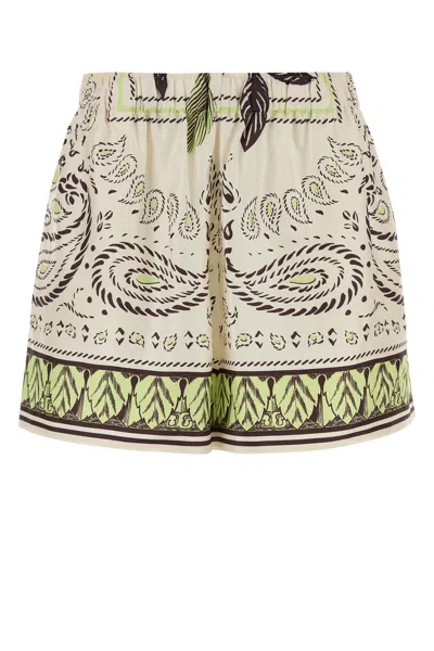 Tory Burch Printed Silk Shorts In White