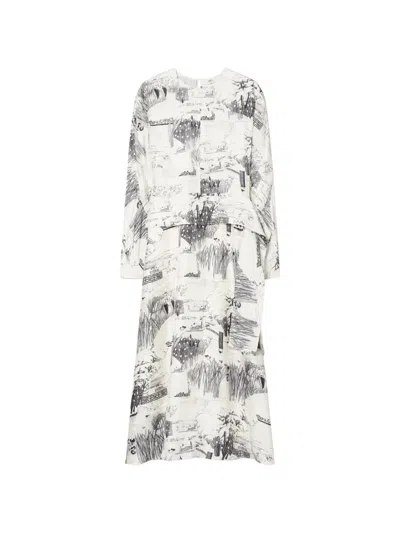 Tory Burch Printed Silk Tie-waist Dress In Neutrals