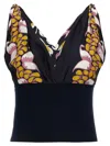 Tory Burch Silk Floral V-neck Sleeveless Top In Black