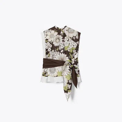 Tory Burch Printed Silk Top In Black