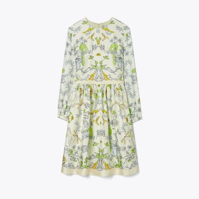 Tory Burch Graphic-print Silk-twill Minidress In Beige Rabbit Field