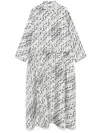 Tory Burch Ivory Silk Midi Dress With Button-up Front And Cinched Waist In White/black