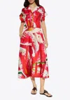 Tory Burch Printed Silk Twill Midi Shirt Dress In Red