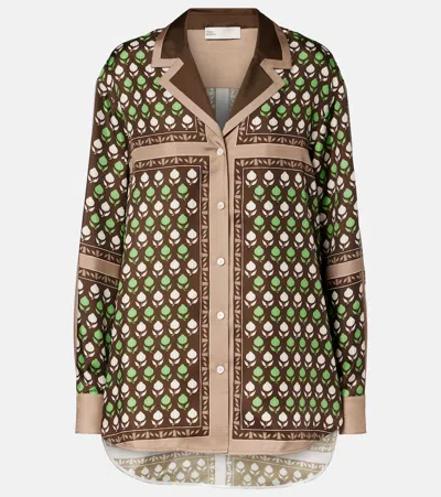 Tory Burch Printed Silk Twill Shirt In Brown