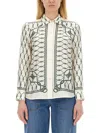 Tory Burch Printed Silk Twill Shirt In Green