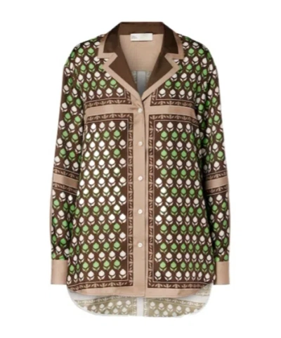 Tory Burch Printed Silk Twill Shirt In Brown