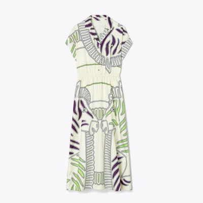 Tory Burch Printed Silk Twill Shirtdress In Ivory Zebra